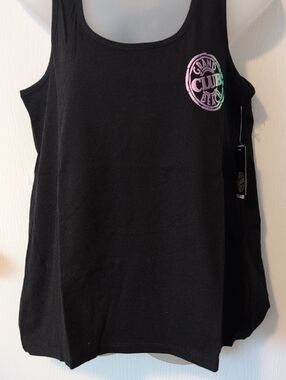 NWT. Ladies Club Beach Graphic Black Tank Top. Size Med.